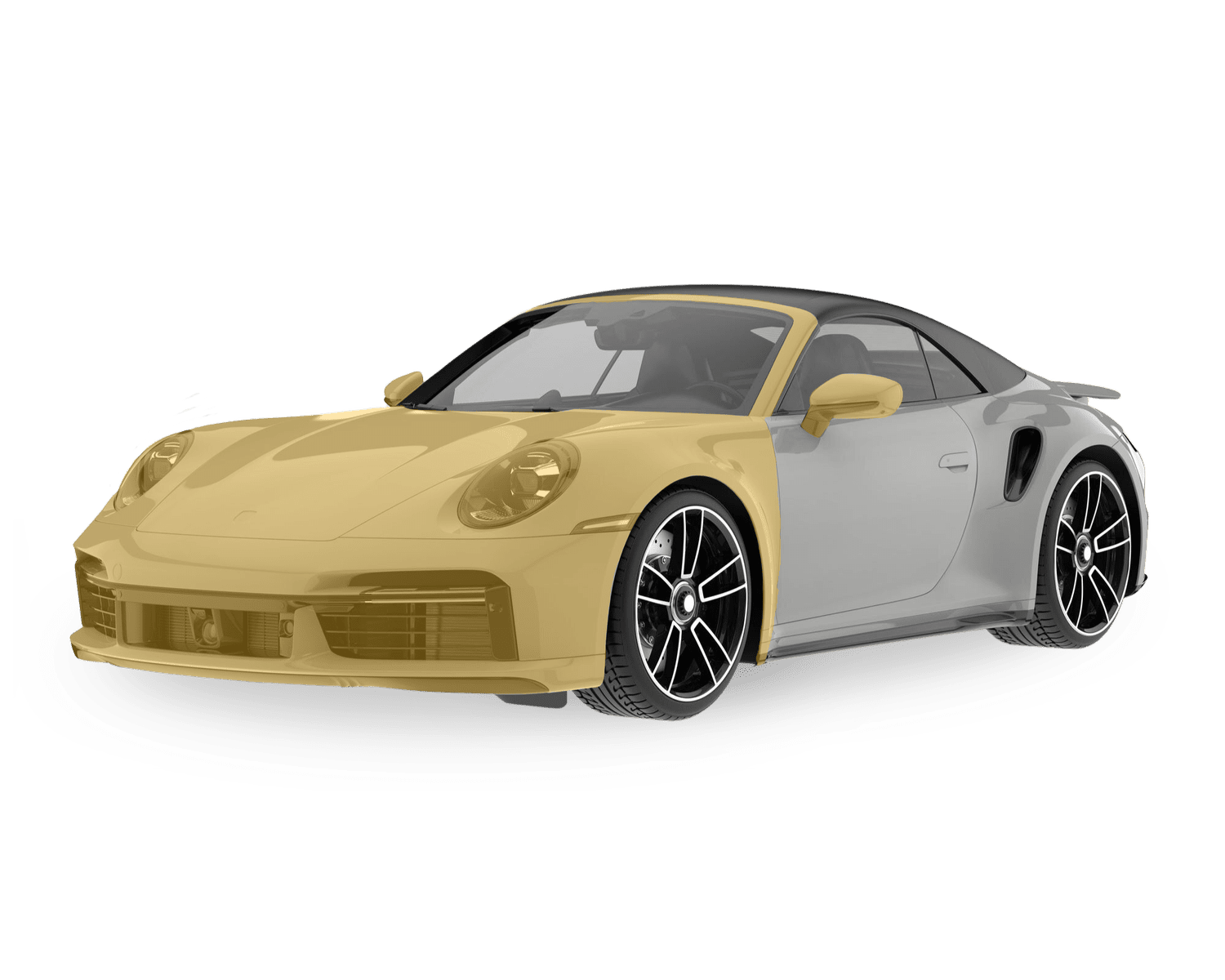 Porsche 911 Turbo with the front end highlighted showing Full Front Clip PPF coverage