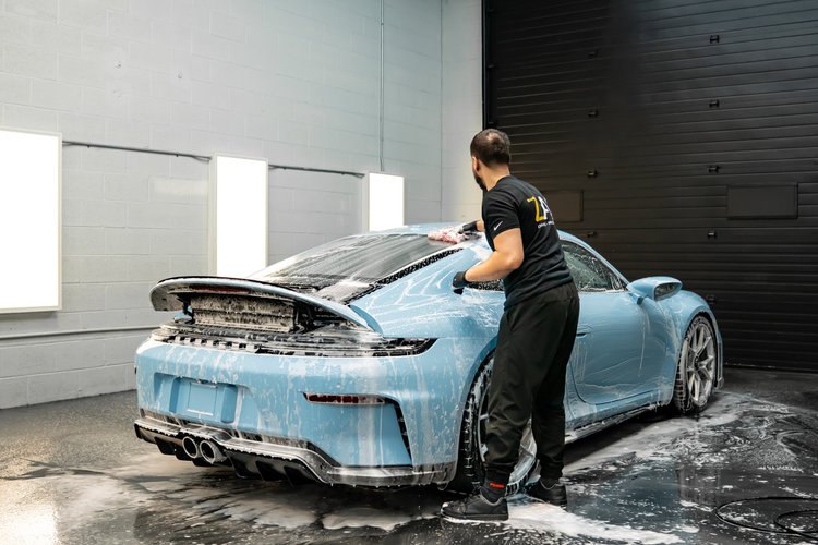 Porsche 911 GT3 being hand washed at ZAutoCare