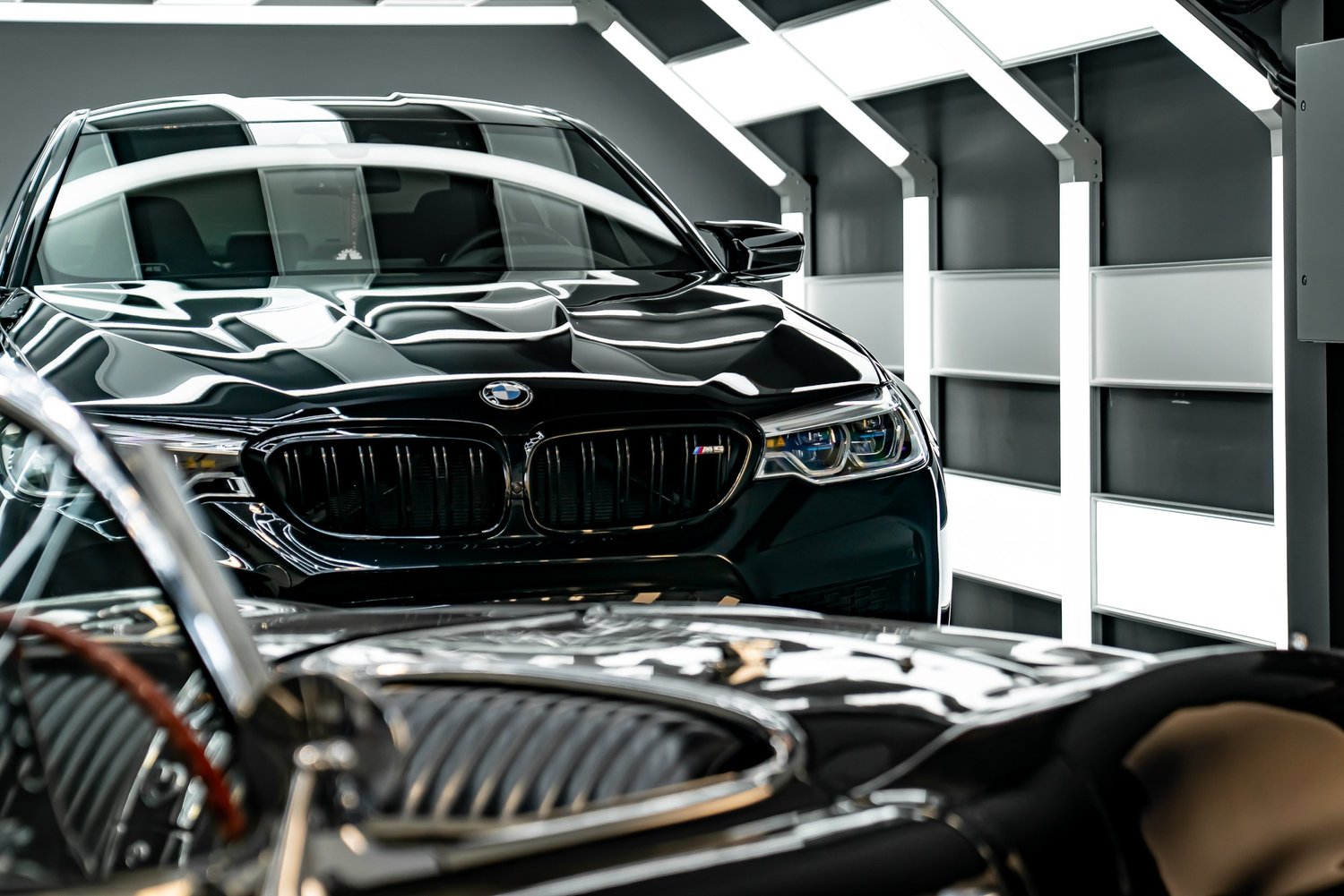  BMW M5 Competition sitting in our light tunnel after being polished and ceramic coated. 