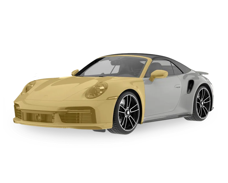 Porsche 911 Turbo with the front end highlighted showing Full Front Clip PPF coverage
